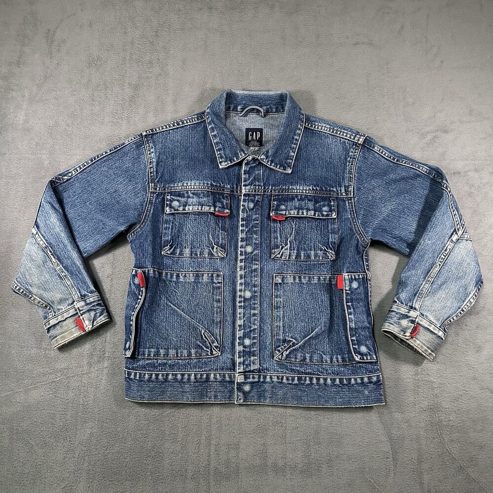 GAP Denim Jacket Youth M 7-8 Cropped Women XS Utility Workwear Retro Distressed